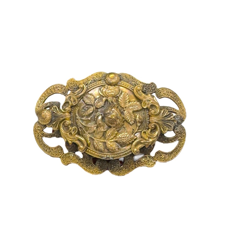 Vintage Large Art Nouveau Repoussé Brass Sash Pin
